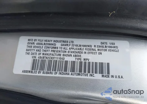 2003 Subaru Baja Sport z USA, uszkodzony, nr VIN 4S4BT62CX37111043